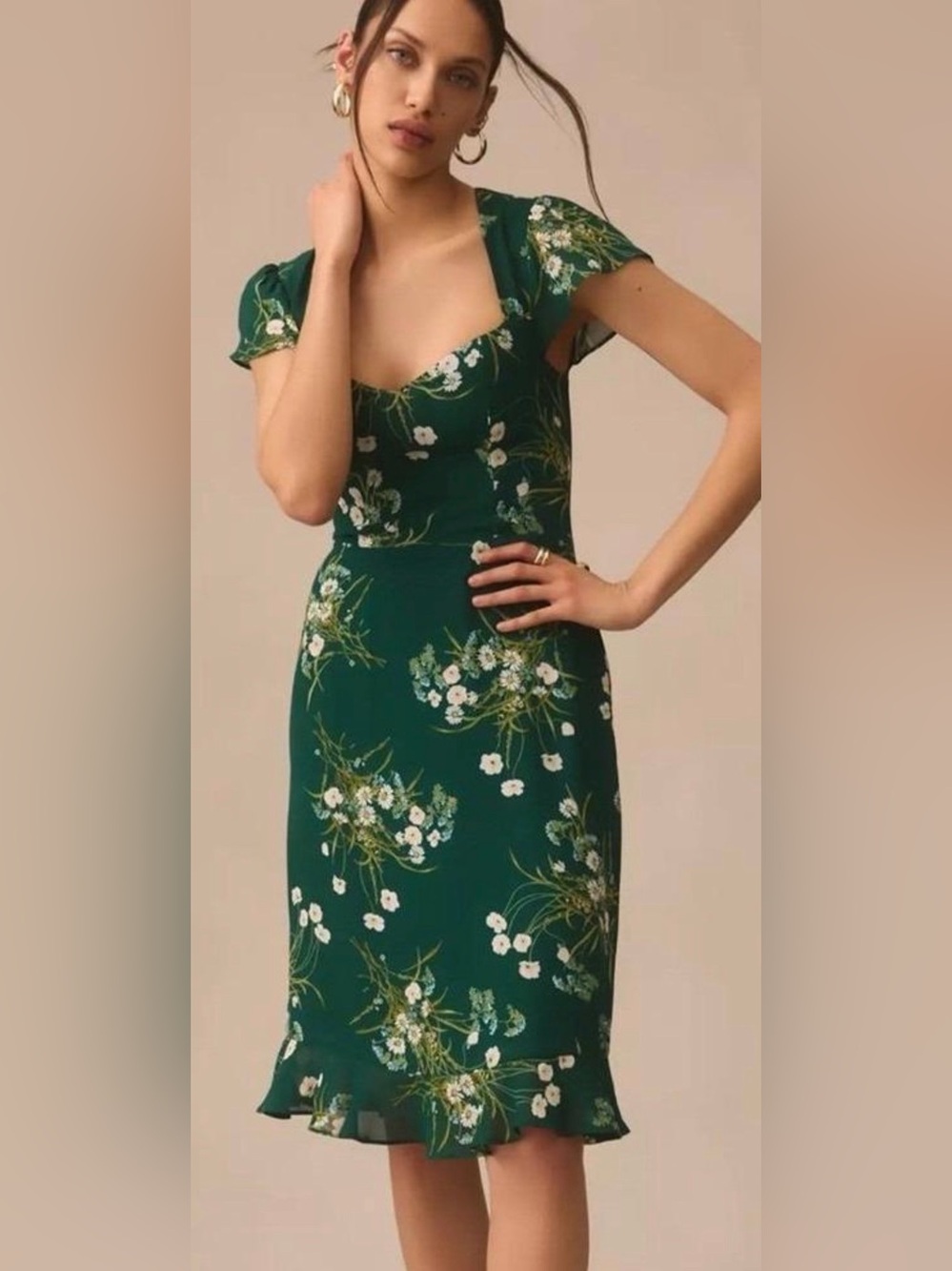 Reformation Rosi Emerald Green Floral Sweetheart Midi Dress 12